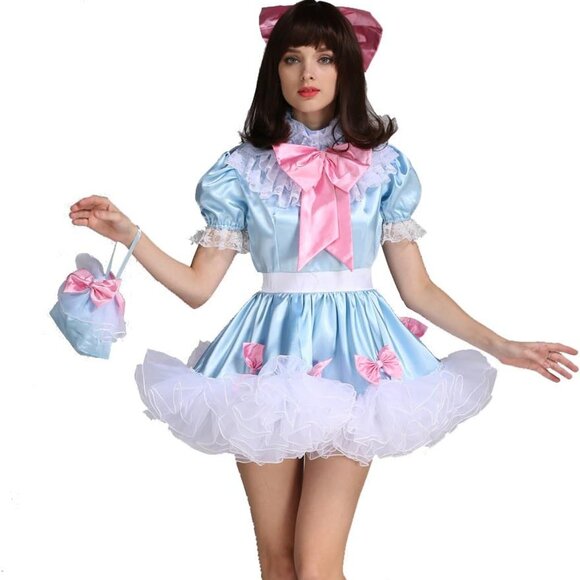 Charming Lockable Maid Dress with Satin & Organza Bodice for Crossdress Events - Picture 1 of 9
